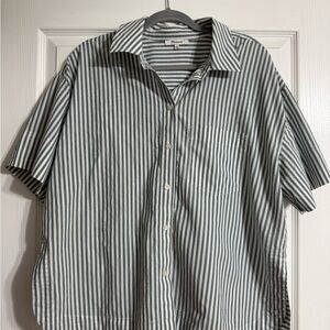 Madewell Gray and White Striped Blouse